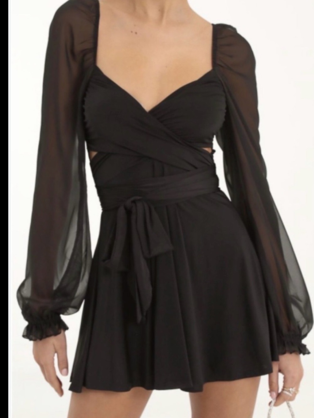 Lucy in the Sky Aliah Puff Chiffon Black Wrap Mini Dress